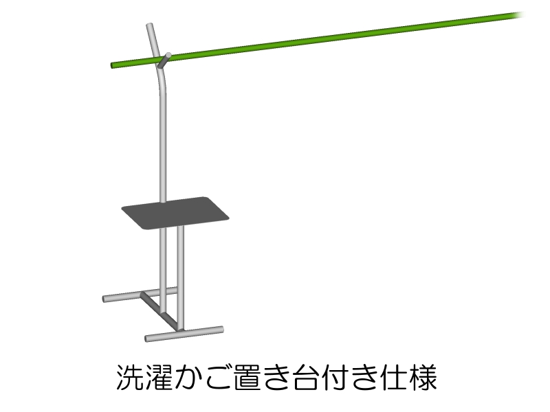 洗濯かごを置く台の付いた物干し台です。腰をかがめずに干すことができます。